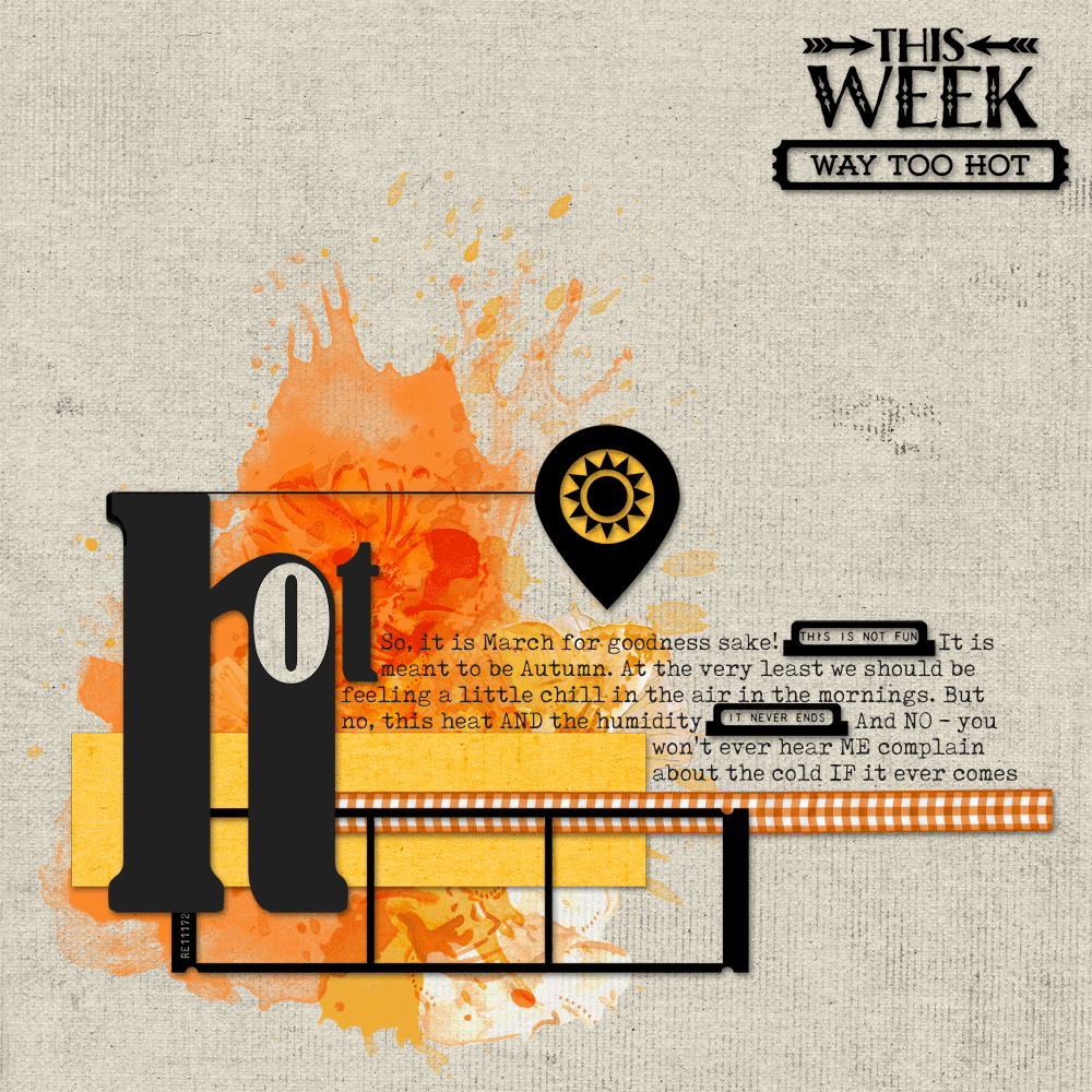 Katie Pertiet Designs scrapbook page about hot weather