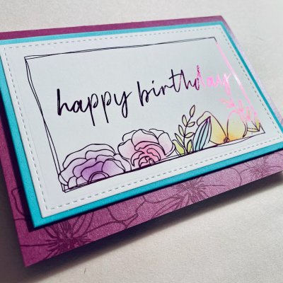 foiled floral edger and printed metallic card