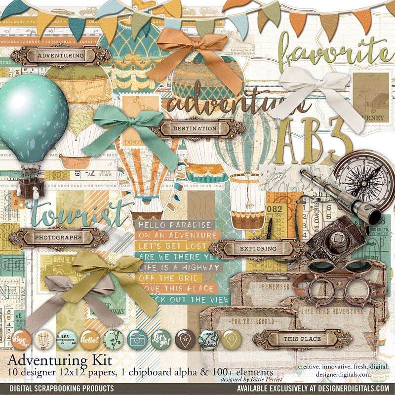 Adventuring Travel Scrapbook Kit - Katie Pertiet Designs