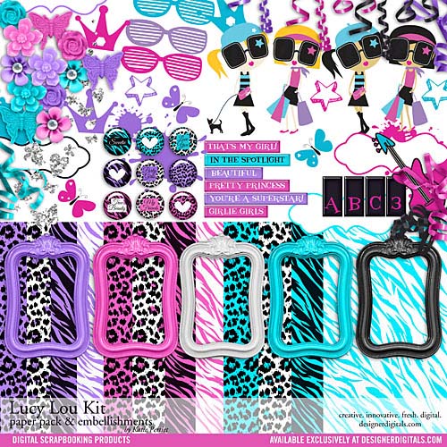 Lucy Lou Girly Scrapbook Kit - Katie Pertiet Designs