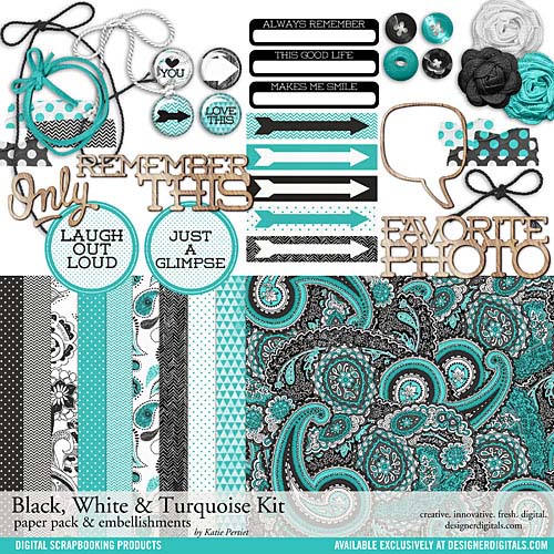 Black + White Digital Scrapbook Kit