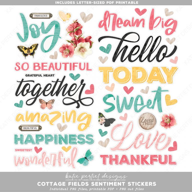 Cottage Fields Sentiment Stickers - Katie Pertiet Designs