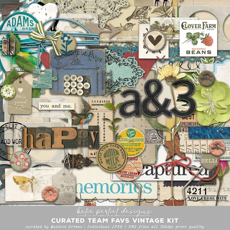 Curated Team Favorites Vintage Scrapbook Kit Katie Pertiet Designs