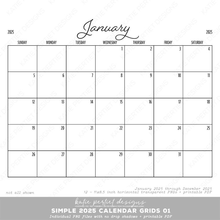 Simple 2025 Calendar Grids 01 Katie Pertiet Designs